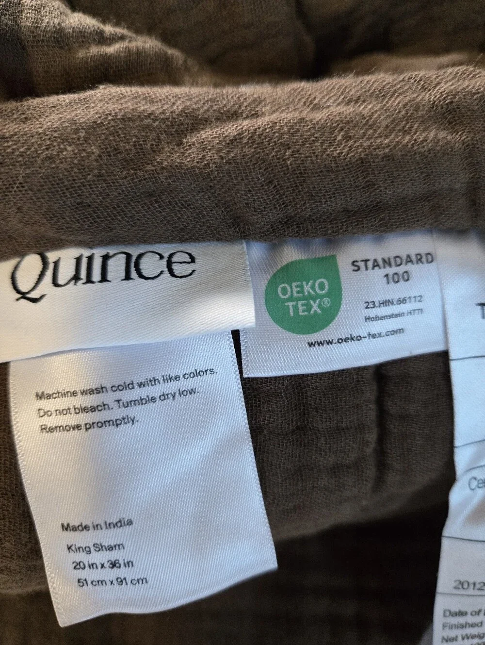 NWOT Quince Organic Cotton Gauze Box Quilt Sham Set KING Chocolate Brown Quilted